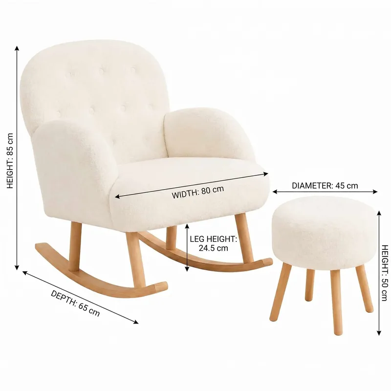 Ørelappstol- og puffesett (2 deler) Atelier Del Sofa Dugmeli (80 x 85 x 65 cm) Hvit - Møbler - Stoler & lenestoler - Lenestoler