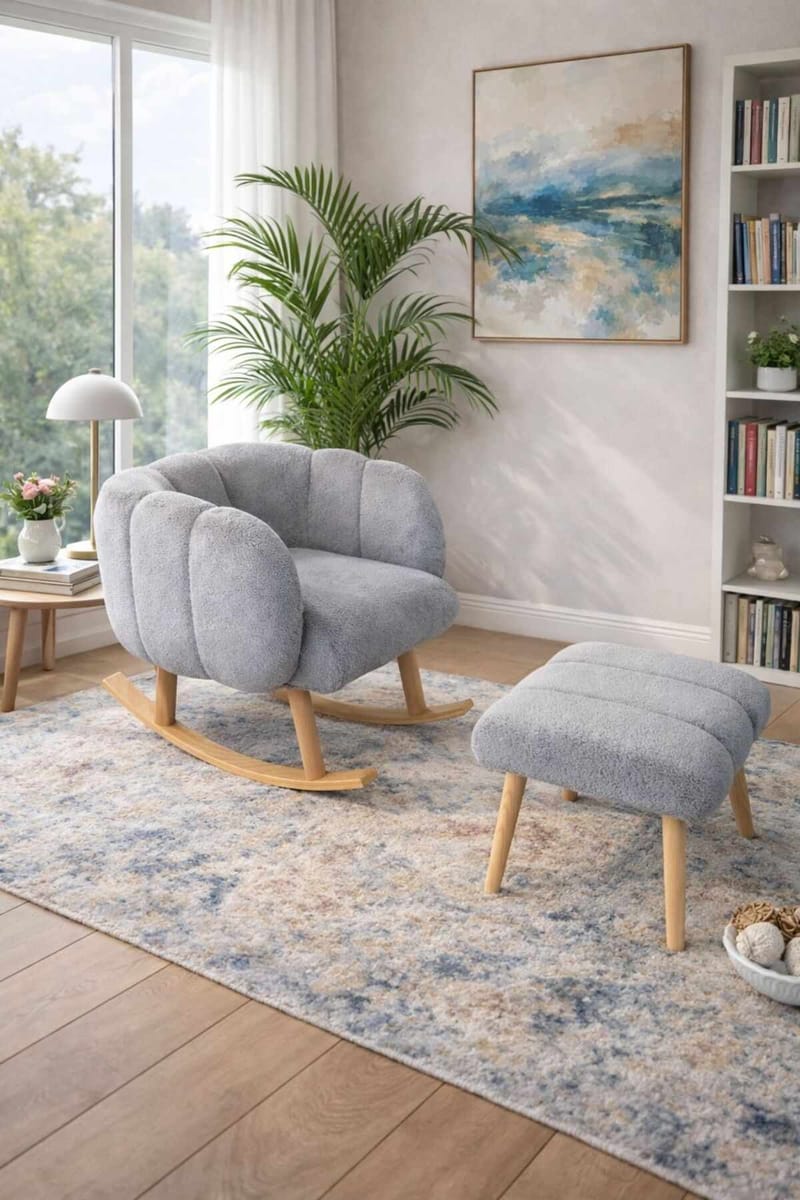 Ørelappstol- og puffesett (2 deler) Atelier Del Sofa Lotus (70 x 94 x 42 cm) Grå - Møbler - Stoler & lenestoler - Lenestoler