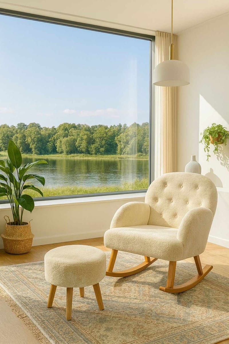 Ørelappstol- og puffesett (2 deler) Atelier Del Sofa Dugmeli (80 x 85 x 65 cm) Krem - Møbler - Stoler & lenestoler - Lenestoler