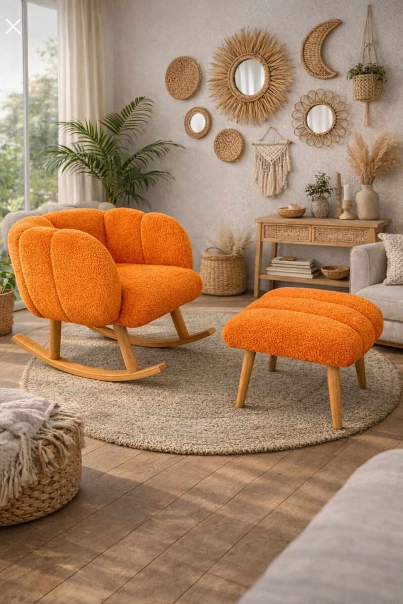 Ørelappstol- og puffesett (2 deler) Atelier Del Sofa Lotus (70 x 94 x 42 cm) Oransje - Møbler - Stoler & lenestoler - Lenestoler