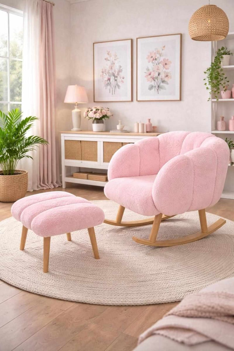 Ørelappstol- og puffesett (2 deler) Atelier Del Sofa Lotus (70 x 94 x 42 cm) Rosa - Møbler - Stoler & lenestoler - Lenestoler