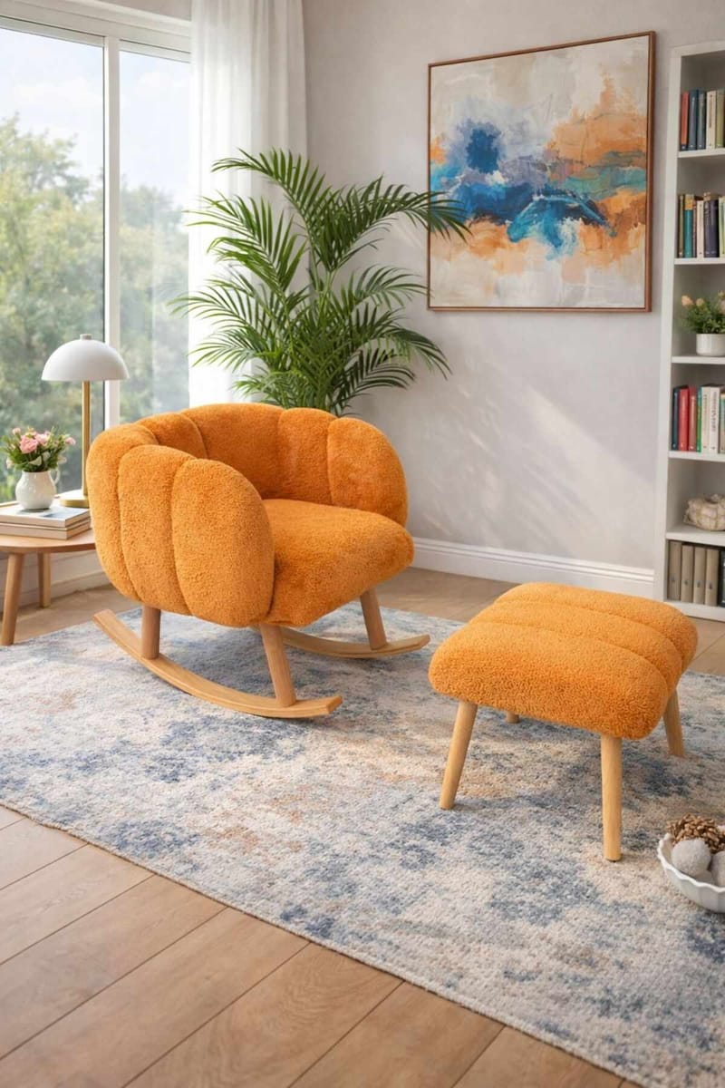 Ørelappstol- og puffesett (2 deler) Atelier Del Sofa Lotus (70 x 94 x 42 cm) Oransje - Møbler - Stoler & lenestoler - Lenestoler