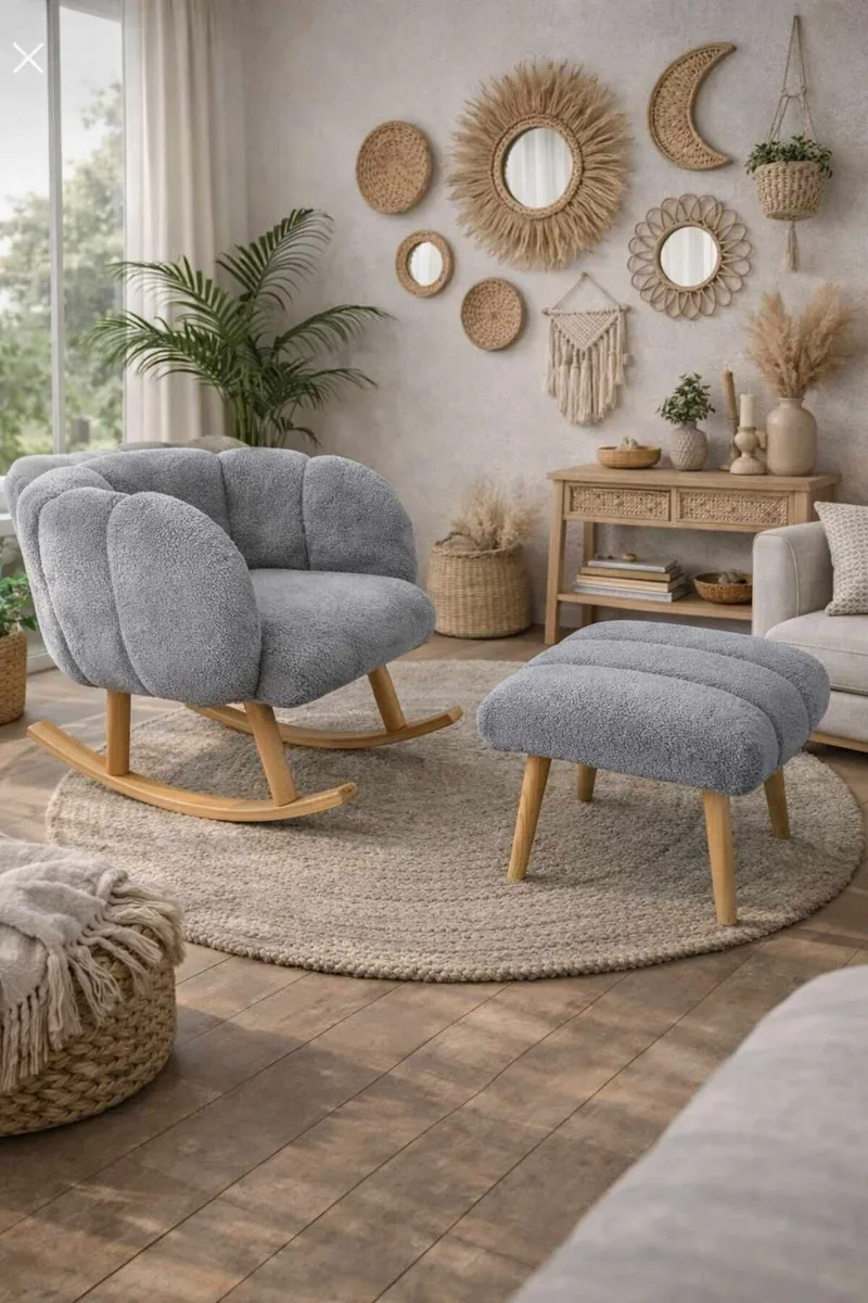 Ørelappstol- og puffesett (2 deler) Atelier Del Sofa Lotus (70 x 94 x 42 cm) Grå - Møbler - Stoler & lenestoler - Lenestoler