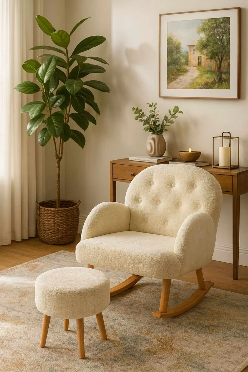 Ørelappstol- og puffesett (2 deler) Atelier Del Sofa Dugmeli (80 x 85 x 65 cm) Krem - Møbler - Stoler & lenestoler - Lenestoler