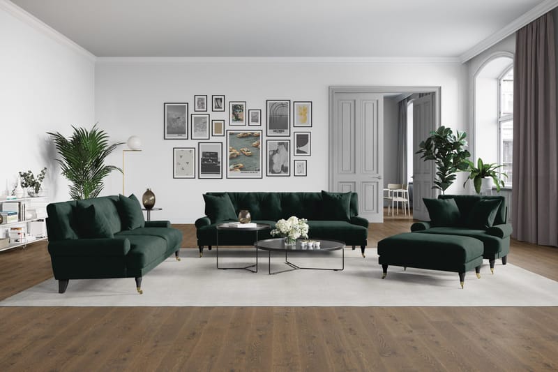 Andrew Lenestol med Fotskammel Fløyel - Mørkegrønn/Messing - Møbler - Stoler & lenestoler - Lenestoler - Lenestol med fotskammel