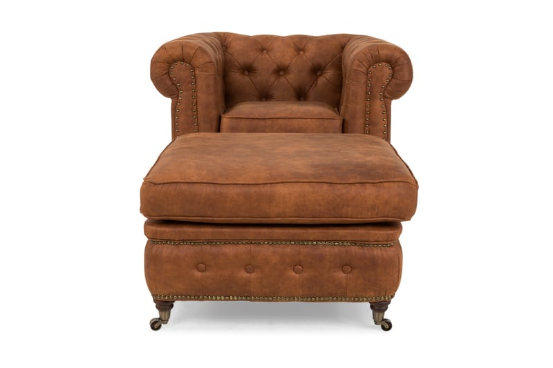 Chesterfield Delux Lenestol+Fotskammel - Cognac - Møbler - Stoler & lenestoler - Lenestoler - Lenestol skinn