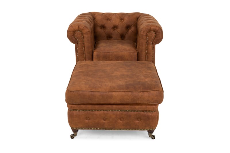 Chesterfield Delux Lenestol+Fotskammel - Cognac - Lenestol skinn - Chesterfield lenestol