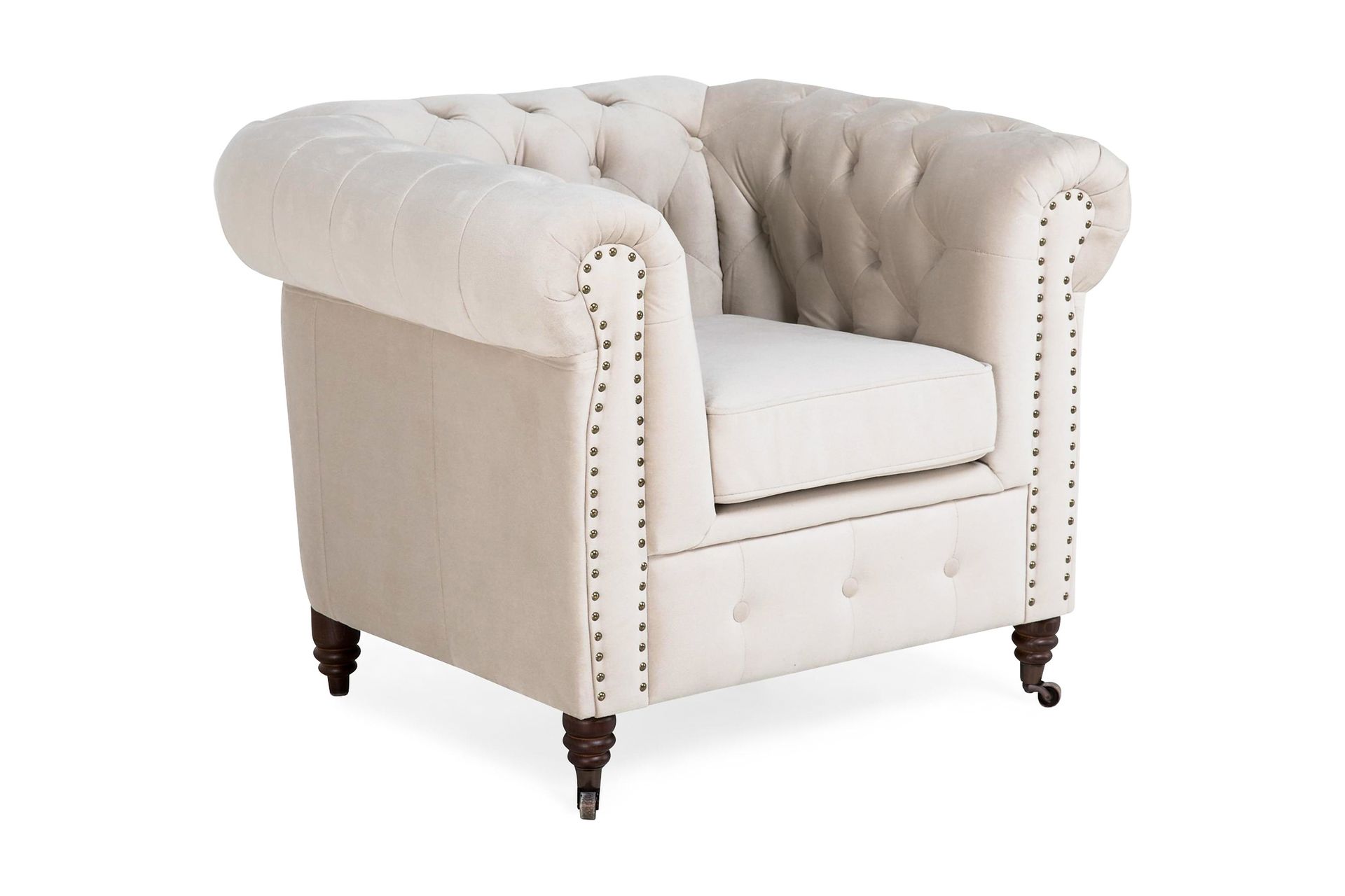 Chesterfield Deluxe Fløyelslenestol - Beige - Møbler - Stoler & lenestoler - Lenestoler - Chesterfield lenestol