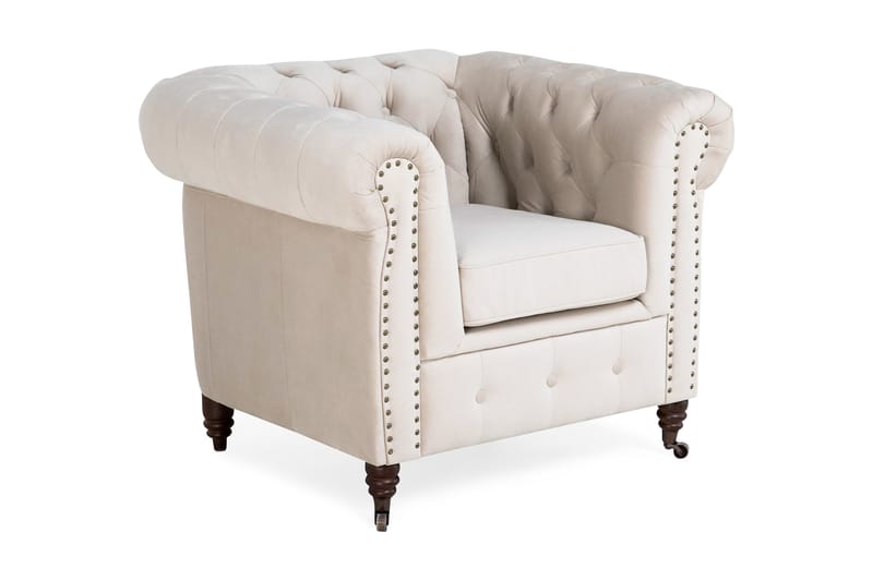 Chesterfield Deluxe Fløyelslenestol - Beige - Chesterfield lenestol