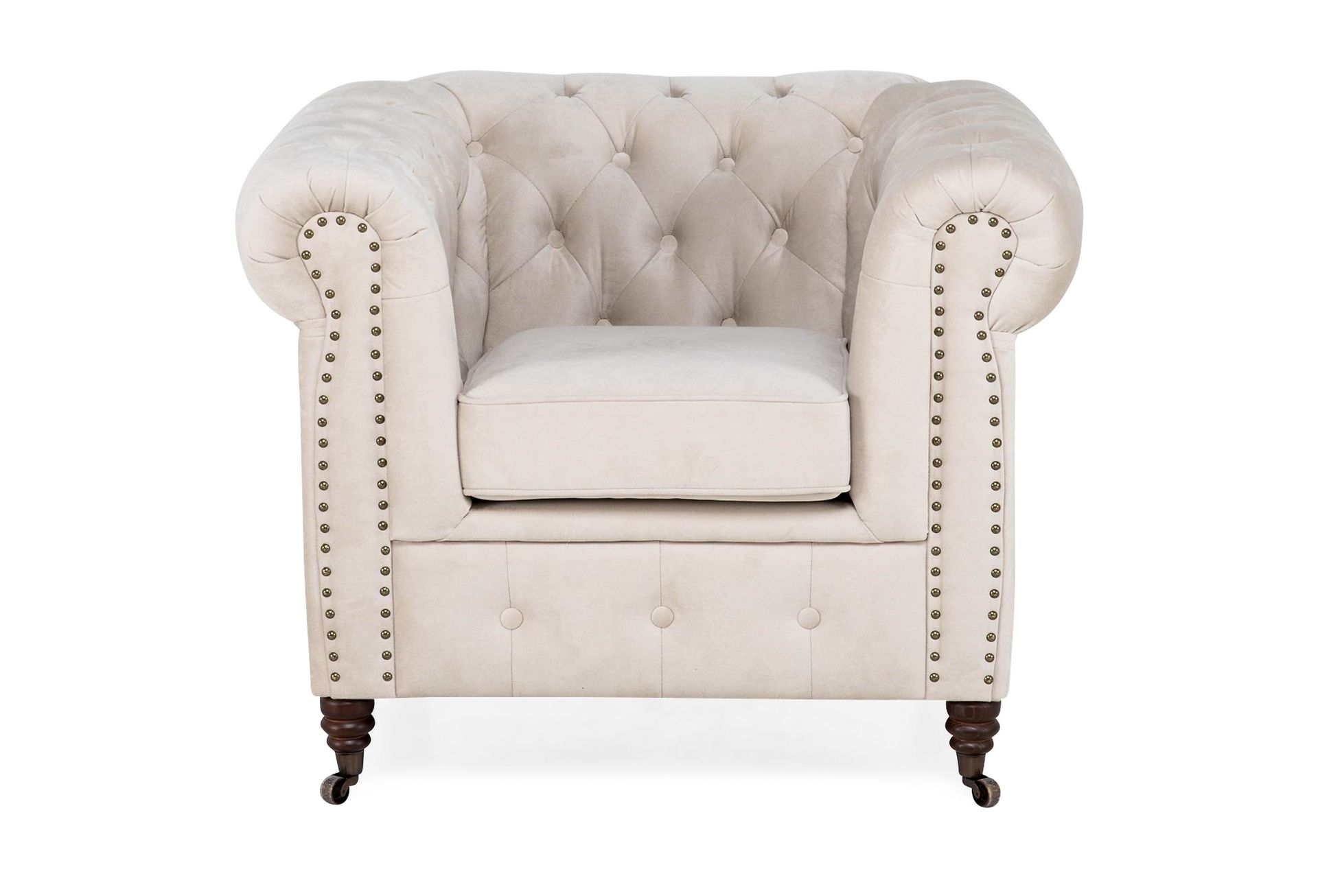 Chesterfield Deluxe Fløyelslenestol - Beige - Møbler - Stoler & lenestoler - Lenestoler - Chesterfield lenestol
