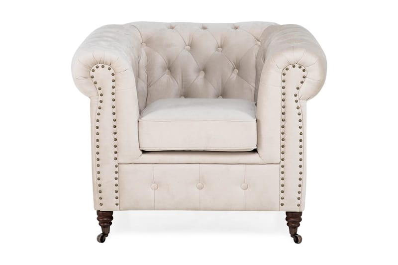 Chesterfield Deluxe Fløyelslenestol - Beige - Møbler - Stoler & lenestoler - Lenestoler - Chesterfield lenestol