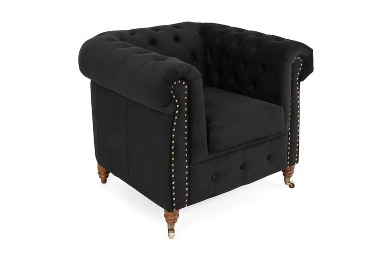 Chesterfield Deluxe Fløyelslenestol - Svart - Møbler - Stoler & lenestoler - Lenestoler - Chesterfield lenestol