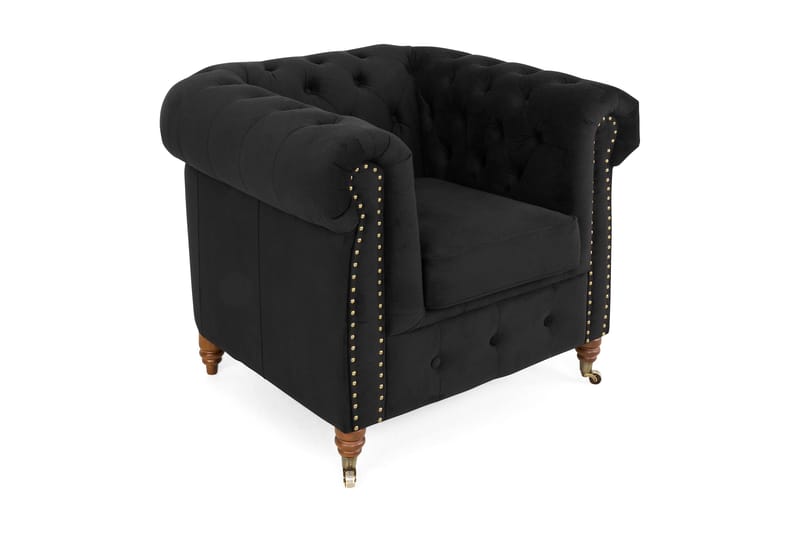 Chesterfield Deluxe Fløyelslenestol - Svart - Chesterfield lenestol