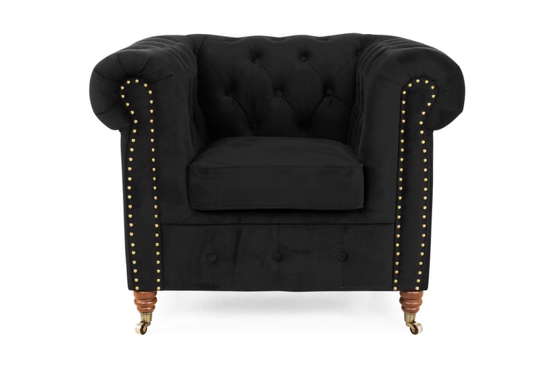 Chesterfield Deluxe Fløyelslenestol - Svart - Møbler - Stoler & lenestoler - Lenestoler - Chesterfield lenestol