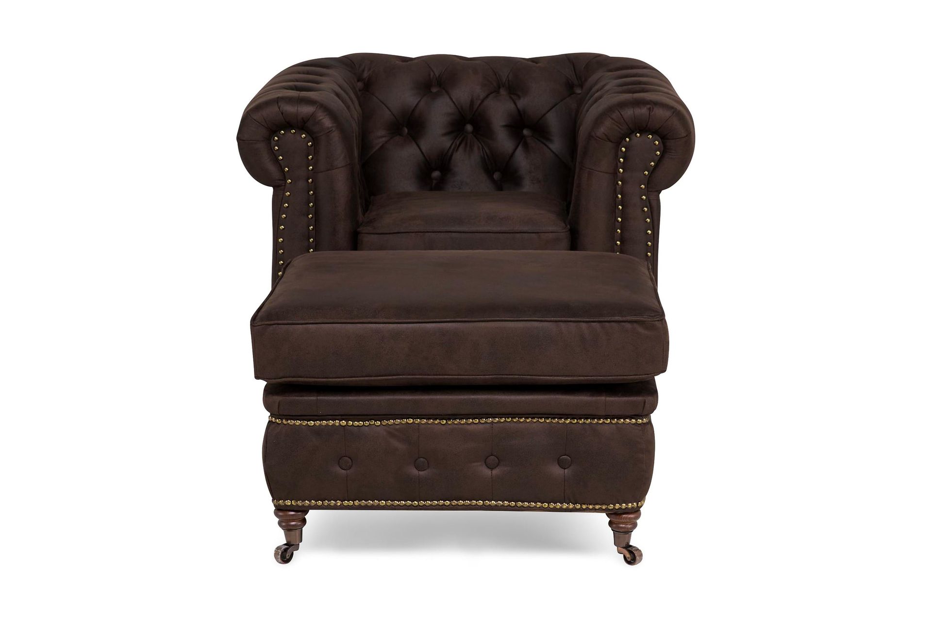 Chesterfield Deluxe Lenestol+Fotskammel - Vintage Mørkebrun - Møbler - Stoler & lenestoler - Lenestoler - Lenestol skinn
