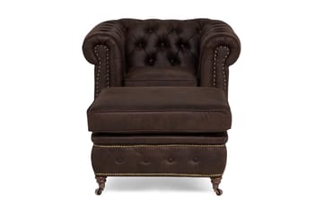 Chesterfield Deluxe Lenestol+Fotskammel - Vintage Mørkebrun - Møbler - Stoler & lenestoler - Lenestoler - Lenestol skinn