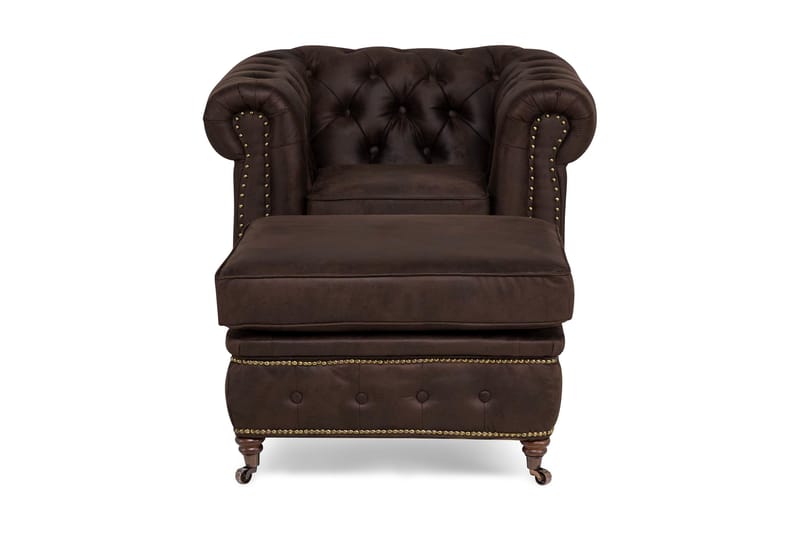 Chesterfield Deluxe Lenestol+Fotskammel - Vintage Mørkebrun - Møbler - Stoler & lenestoler - Lenestoler - Lenestol skinn