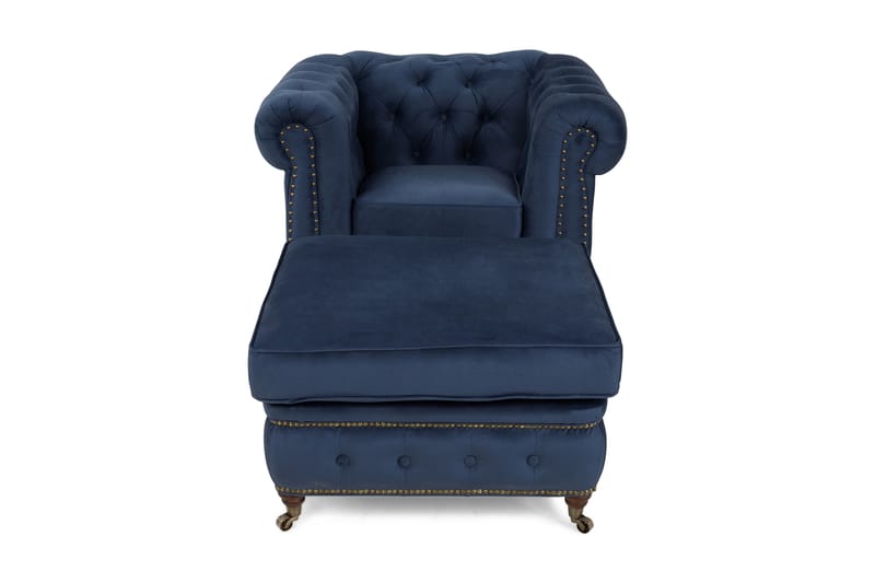 Chesterfield Deluxe Lenestol+Fotskammel - Petrolblå - Møbler - Stoler & lenestoler - Lenestoler - Chesterfield lenestol