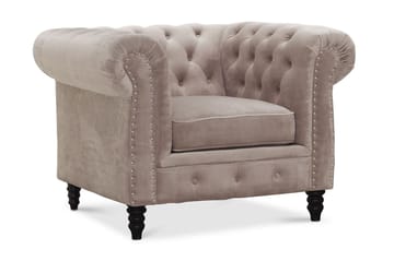 Chesterfield-Lux Lenestol Fløyel Sand - Møbler - Stoler & lenestoler - Lenestoler - Chesterfield lenestol