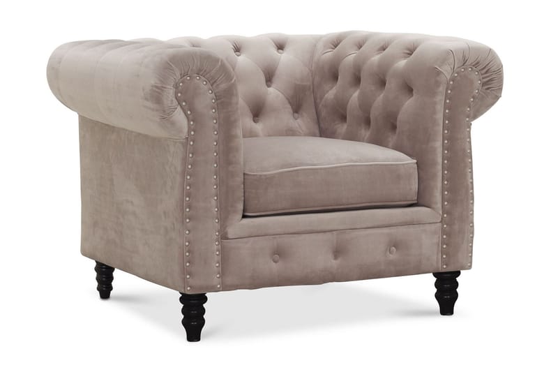 Chesterfield-Lux Lenestol Fløyel Sand - Møbler - Stoler & lenestoler - Lenestoler - Chesterfield lenestol