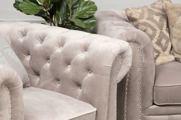 Chesterfield-Lux Lenestol Fløyel Sand - Møbler - Stoler & lenestoler - Lenestoler - Chesterfield lenestol