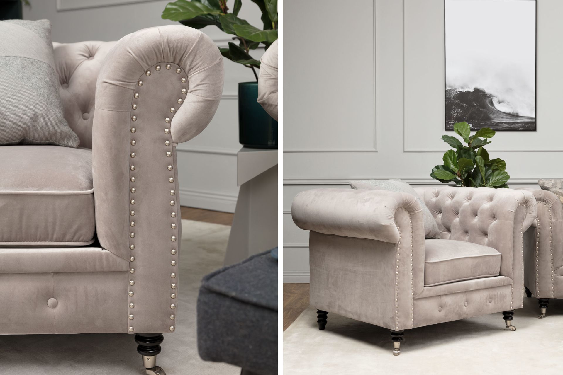 Chesterfield-Lux Lenestol Fløyel Sand - Møbler - Stoler & lenestoler - Lenestoler - Chesterfield lenestol