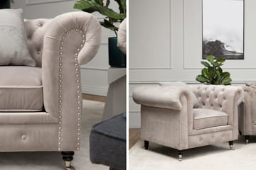 Chesterfield-Lux Lenestol Fløyel Sand - Møbler - Stoler & lenestoler - Lenestoler - Chesterfield lenestol
