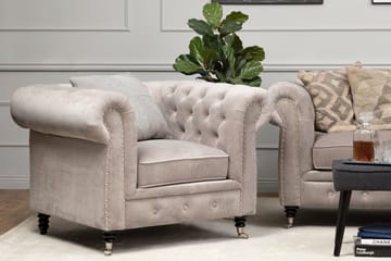 Chesterfield-Lux Lenestol Fløyel Sand - Møbler - Stoler & lenestoler - Lenestoler - Chesterfield lenestol