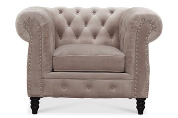 Chesterfield-Lux Lenestol Fløyel Sand - Møbler - Stoler & lenestoler - Lenestoler - Chesterfield lenestol