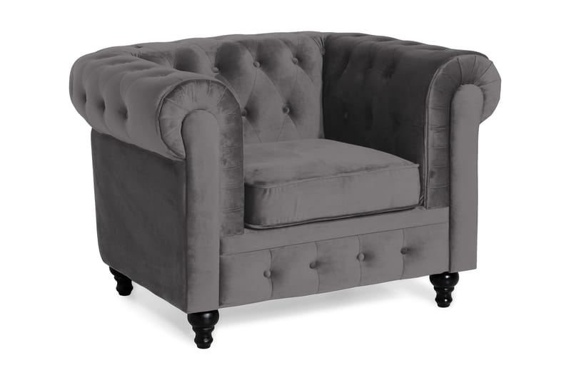 Chesterfield Lyx Lenestol - Mørkegrå Fløyel - Møbler - Stoler & lenestoler - Lenestoler - Chesterfield lenestol