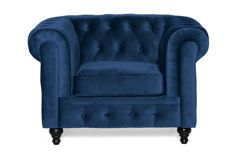 Chesterfield Lyx Stor behagelig dyp fløyelfotøyd – Fotøyd til stue - Blå Fløyel - Møbler - Stoler & lenestoler - Lenestoler - Chesterfield lenestol