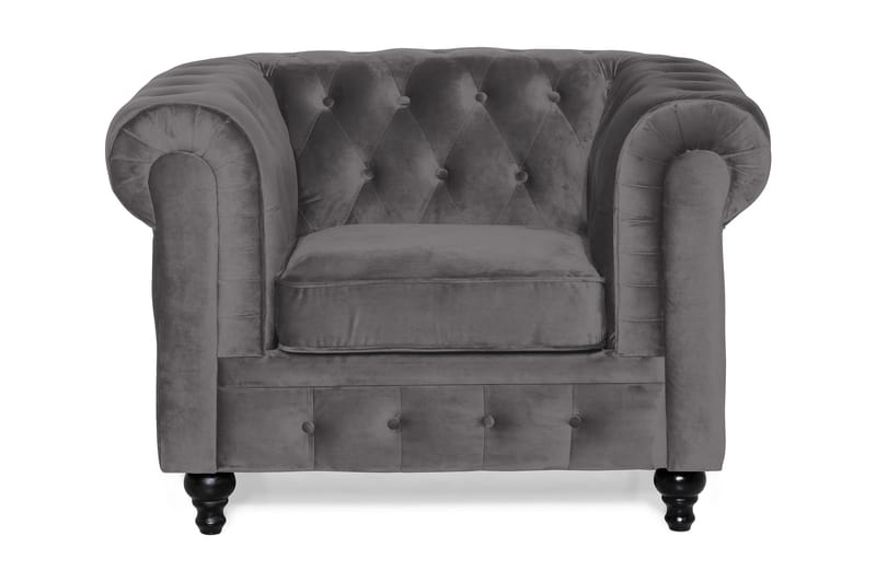 Chesterfield Lyx Stor behagelig dyp fløyelfotøyd – Fotøyd til stue - Mørkegrå Fløyel - Møbler - Stoler & lenestoler - Lenestoler - Chesterfield lenestol