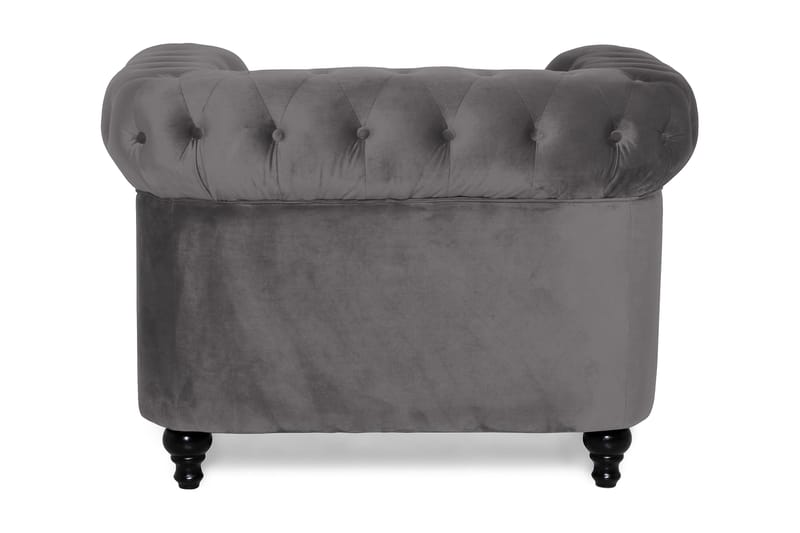 Chesterfield Lyx Stor behagelig dyp fløyelfotøyd – Fotøyd til stue - Mørkegrå Fløyel - Møbler - Stoler & lenestoler - Lenestoler - Chesterfield lenestol