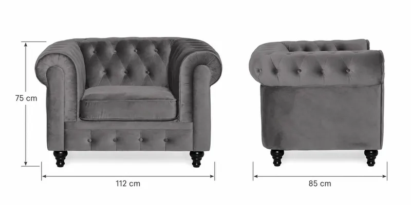 Chesterfield Lyx Stor behagelig dyp fløyelfotøyd – Fotøyd til stue - Mørkegrå - Møbler - Stoler & lenestoler - Lenestoler - Chesterfield lenestol