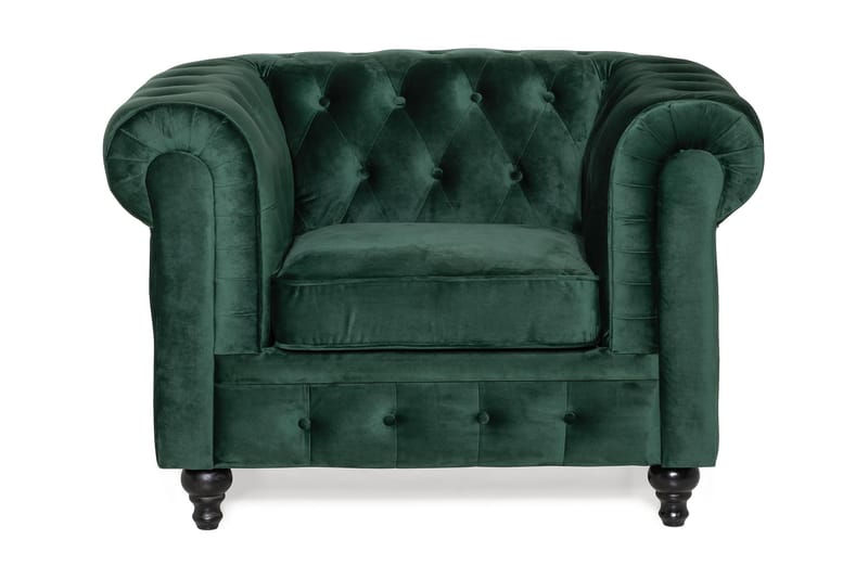 Chesterfield Lyx Stor behagelig dyp fløyelfotøyd – Fotøyd til stue - Mørkegrønn Fløyel - Møbler - Stoler & lenestoler - Lenestoler - Chesterfield lenestol