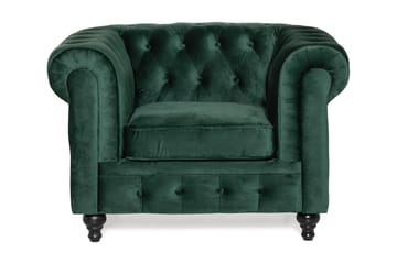 Chesterfield Lyx Stor behagelig dyp fløyelfotøyd – Fotøyd til stue - Mørkegrønn Fløyel - Møbler - Stoler & lenestoler - Lenestoler - Chesterfield lenestol