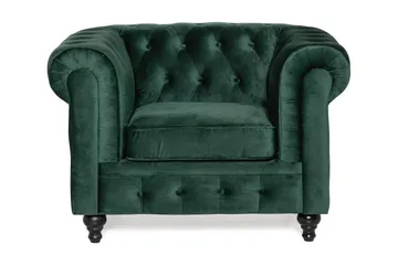 Chesterfield Lyx Stor behagelig dyp fløyelfotøyd – Fotøyd til stue - Mørkegrønn - Møbler - Stoler & lenestoler - Lenestoler - Chesterfield lenestol