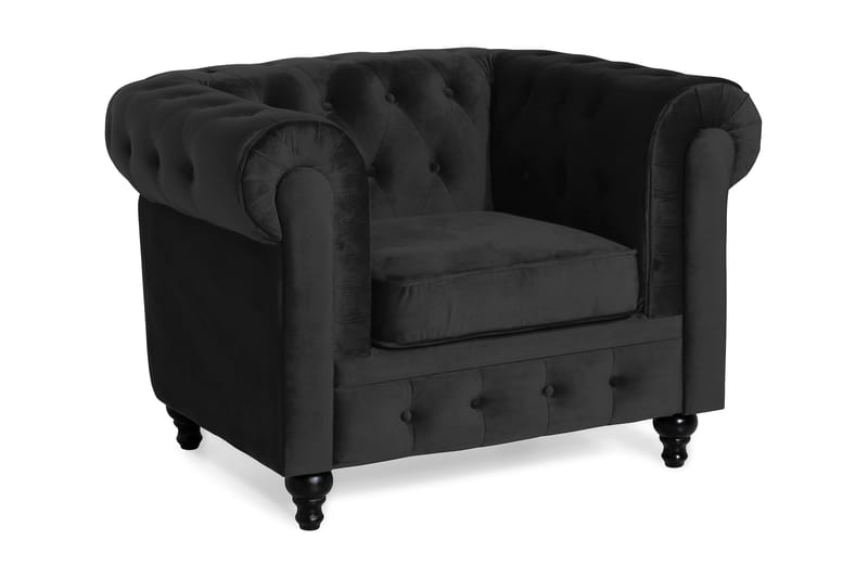 Chesterfield Lyx Stor behagelig dyp fløyelfotøyd – Fotøyd til stue - Svart Fløyel - Møbler - Stoler & lenestoler - Lenestoler - Chesterfield lenestol