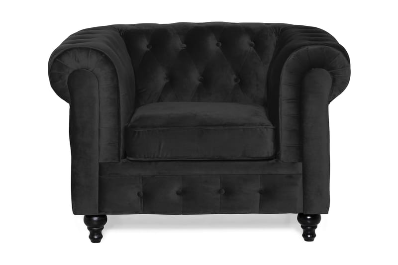 Chesterfield Lyx Stor behagelig dyp fløyelfotøyd – Fotøyd til stue - Svart Fløyel - Møbler - Stoler & lenestoler - Lenestoler - Chesterfield lenestol