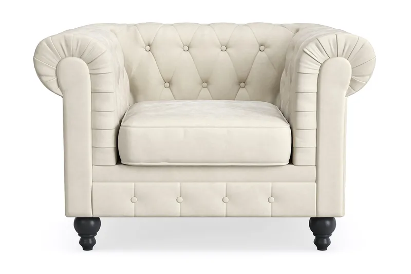 Chesterfield Lyx Stor behagelig dyp fløyelfotøyd – Fotøyd til stue, Beige Fløyel