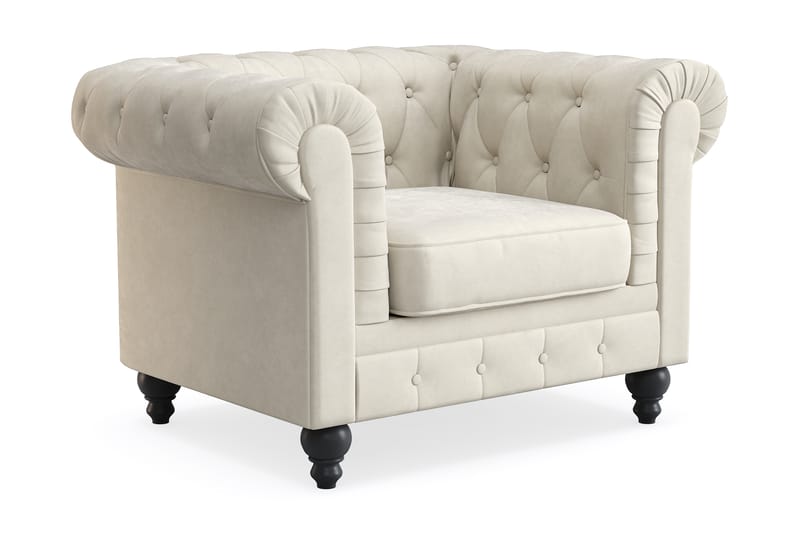 Chesterfield Lyx Stor behagelig dyp fløyelfotøyd – Fotøyd til stue - Beige Fløyel - Møbler - Stoler & lenestoler - Lenestoler - Chesterfield lenestol