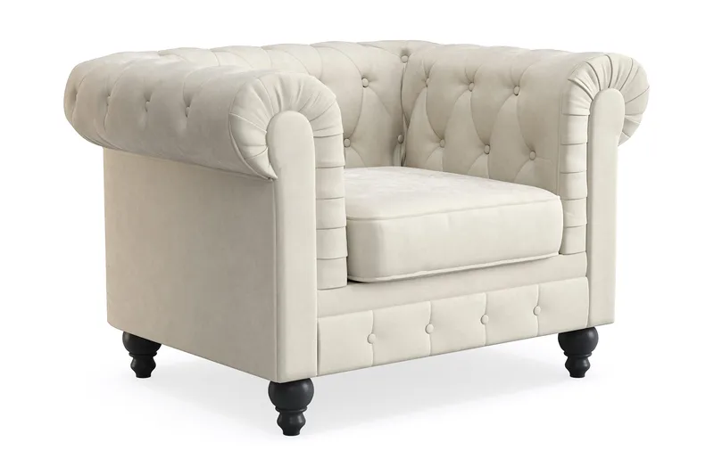 Chesterfield Lyx Stor behagelig dyp fløyelfotøyd – Fotøyd til stue - Beige - Møbler - Stoler & lenestoler - Lenestoler - Chesterfield lenestol