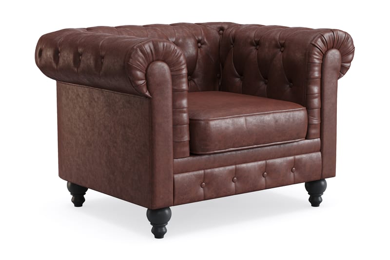 Chesterfield Lyx Stor behagelig dyp fotøyd i kunstskinn til stue - Mørk brun PU - Møbler - Stoler & lenestoler - Lenestoler - Chesterfield lenestol