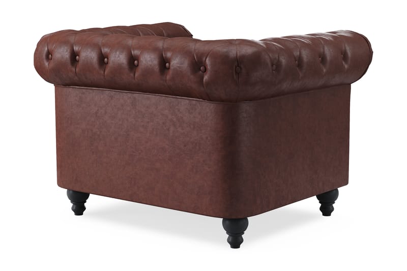 Chesterfield Lyx Stor behagelig dyp fotøyd i kunstskinn til stue - Mørk brun PU - Møbler - Stoler & lenestoler - Lenestoler - Chesterfield lenestol