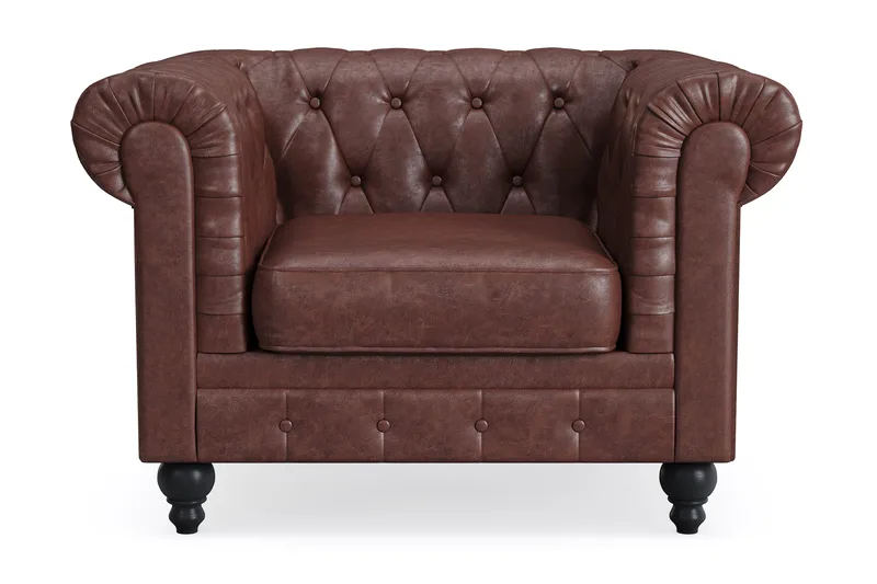 Chesterfield Lyx Stor behagelig dyp fotøyd i kunstskinn til stue, Mørkebrun