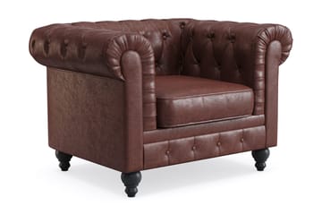 Chesterfield Lyx Stor behagelig dyp fotøyd i kunstskinn til stue - Mørkebrun - Møbler - Stoler & lenestoler - Lenestoler - Lenestol skinn