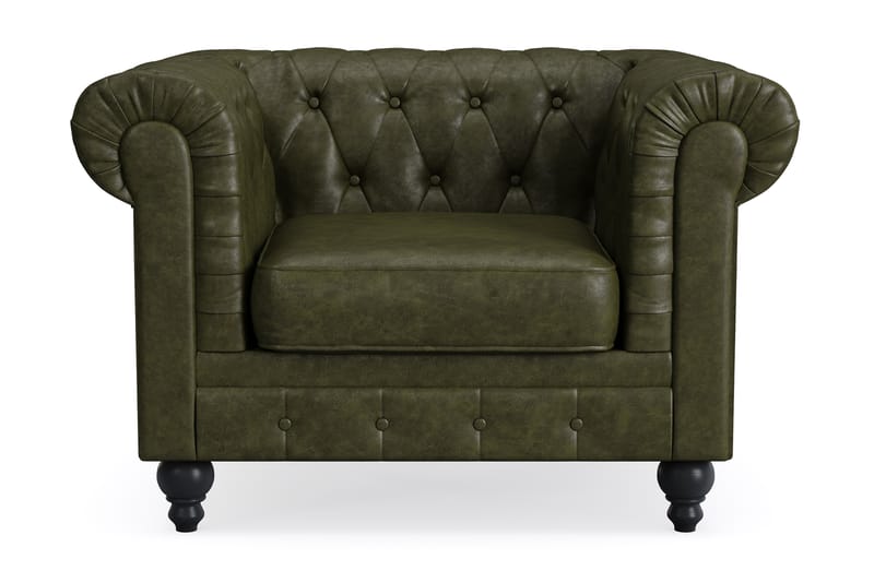 Chesterfield Lyx Stor behagelig dyp fotøyd til stue - Mørkegrønn PU - Møbler - Stoler & lenestoler - Lenestoler - Chesterfield lenestol