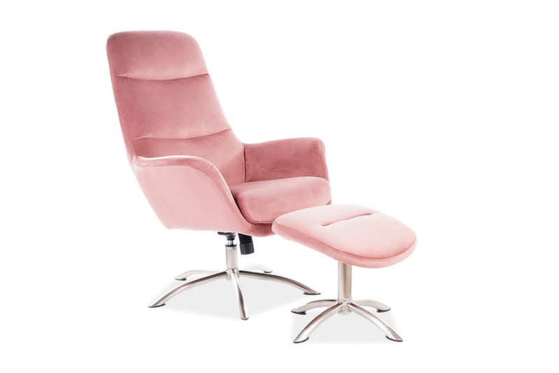 Henkhaus Fløyelslenestol med Fotskammel Justerbar, Antikkrosa/Sølv