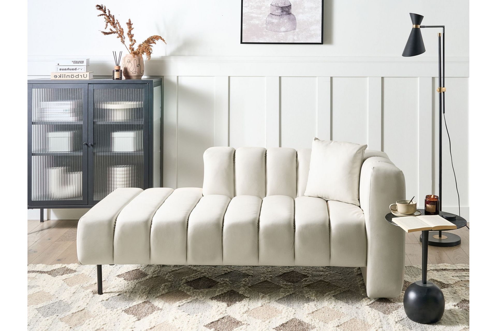 Higaro Sjeselong 156 cm Høyre - Beige/Svart - Møbler - Stoler & lenestoler - Lenestoler - Sjeselonglenestol & divanlenestol