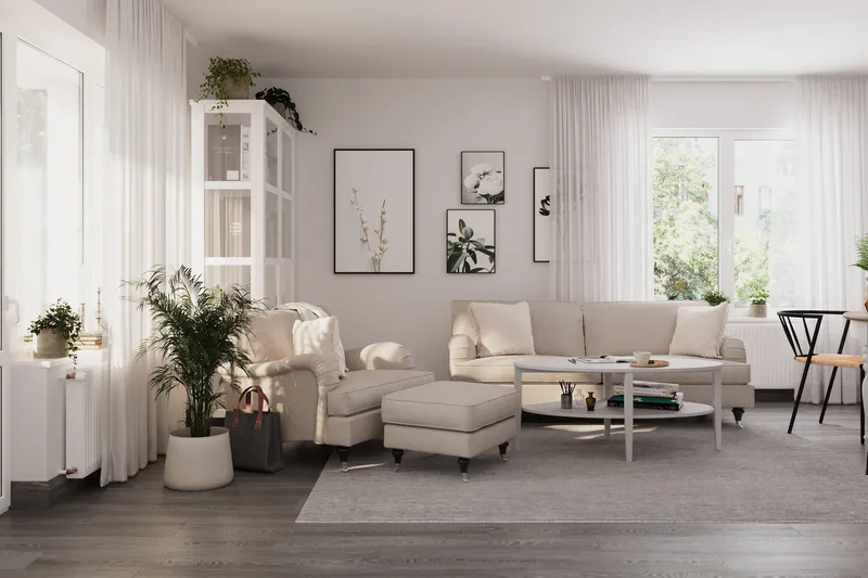 Howard Classic Lenestol med Fotskammel - Beige - Møbler - Stoler & lenestoler - Lenestoler - Lenestol med fotskammel
